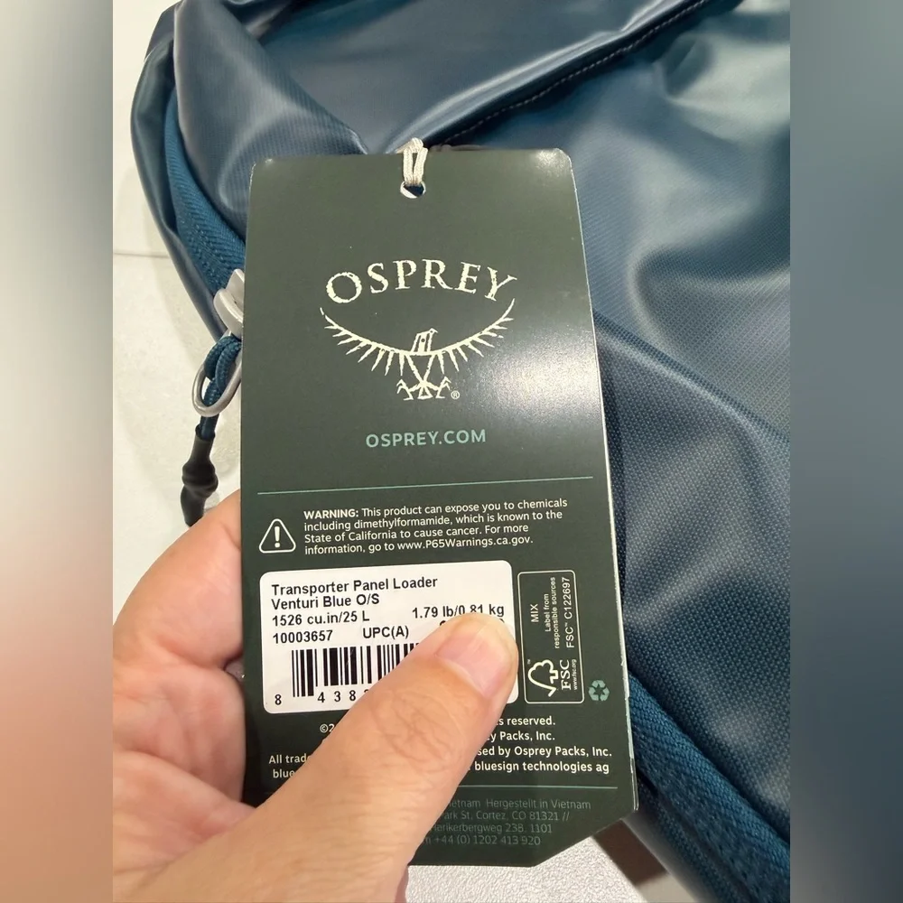 Osprey Transporter 25 L Panel Loader Backpack Blue NWT TPU Coated Waterproof